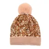 冬のスパンコールの豪華な帽子が厚く暖かさの取り外し可能な髪のボールのニット帽子