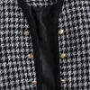 Cappotto giacca vintage in tweed scozzese con bottoni Donna Elegante scollo a V Cardigan corto Top Giacche manica lunga pied de poule 210515