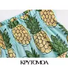 Kadınlar Chic Moda Ananas Baskı Şort Yüksek Elastik Bel Yama Cepler Kadın Kısa Pantolon Pantalones 210420