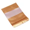 300Pcs/Lot Stand Up Gold Aluminum Foil Embossed Zipper Bag for Zip Poly Packaging Heat Seal Doypack Mylar Packing Bags with Window