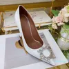 Luxury Designer Dress shoes fashion shine Transparent diamond crystal buckle 9.5CM heels fine tip cap toe sexy Party big size 35-42 99ww