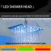 クロム磨かれたシャワーミキサー28x18cmバスルームLED 3色の温度変化壁マウントシャワー降雨