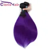 Duas extensões do cabelo humano virgem peruana do tom 1b Roxo colorido seda retas de seda 3pcs raízes escuras Ombre Weave Durável trama dupla