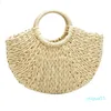 Axelväskor -Handgjorda Strandväska Rund Straw Tote Stor Bucket Sommar Ladies Natural Varukorg Handväska