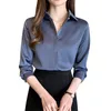 Elegante Weinfrauen Bluse Satin-Hemd für Umdrehung Kragen Langarm Weibliches Abendbüro OL-Tops 210514