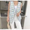 Vår sommar kvinnor Plaid Vest Tweed Ärmlös Jacka Fashion Coat Lady Vintage Woolen S 210520
