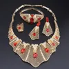 Utsökt Dubai Guld Halsband Örhängen Armband Ring Nigeriansk Bröllop Kvinna Tillbehör Smycken Set Partihandel Uttalande Jewellry Sets