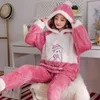 Pigiama Donna Coniglio Pigiama per animali adulti Set Inverno Pigiama di flanella caldo e spesso Mujer Sleepwear Anime Customes Home Night Wear 211112