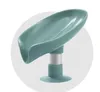 Porte-savon en forme de feuille, plat auto-drainant, barre non perforée à séchage automatique avec combinaison d'aspiration pour salle de bain SN2984