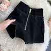 Mujeres primavera verano pantalones cortos de cintura alta casual hembra negro cremallera mosca pierna ancha moda streetwear 210603