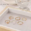 6pcs/set Vintage Gold Oval Metal Ball Rings for Women Fashion Pearl Wave Geometric Leaf Open Rings Bohemian Jewelry Accessories