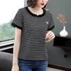 Shintimes Striped Women T-shirt Kortärmad Sommar Toppar Bomull Koreansk stil Plus Storlek Damkläder Tee Femme 210615