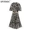 Vrouwen chique mode dier print met riem Midi jurk korte mouw gegolfde vrouwelijke jurken vestidos mujer 210420