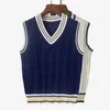 Men's Vests 2021 Sweater Vest Men V-neck Pullover Student Couple College Style Woman Plus Size Sleeveless Woolen Thick Top Dark Blue Autumn