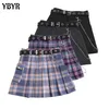 Harajuku Falda de cuadros Mujer Punk Y2K High Cintura Mini Faldas de tenis Uniform Cadena Bolsillo A-Line Streetwear Vintage Free Belt 220310
