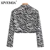 Women Fashion Zebra Print Cropped Blazer Coat Long Sleeve Animal Pattern Female Outerwear Chic Tops 210420