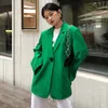 Automne femmes Blazer vert mode un bouton conception Siut col grande taille décontracté à manches longues costume manteau ZC185 210427