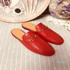 Designer luxe leren damesschoenen Baotou Halve pantoffels Borduren Dierenpatronen vrouw Platte bodem pantoffels