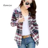 Female Fashion Casual Hoodie Long Sleeve Red Flannel Plaid Blouses Shirt Print Women Blusas Feminina Spring Tops Outerwear Women's & Shirts