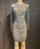 Casual Dresses Sparkly Rhinestones Fransar Se igenom Kort Klänning Kvinnor Bröllopsfödelsedag Fira Prom Party Outfit Bar Dance Wear