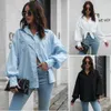 European American Women's Blouses Shirts new cotton+Polyester Lantern Sleeve long sleeve loose shirt