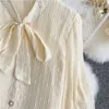 Jesień Słodka Czarny / Beige Bow Collar Mermaid Mini Dress Dla Kobiet Elegancka Flare Z Długim Rękawem Pojedyncze Breasted Luźne Vestidos 2020 Y0603