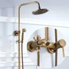 European Brushed Bronze Antique Shower Set 8 Inch Rainfall For Bath Tub Shower Hand Sprayer Solid Brass Wall Mounted YQ240112