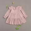 1-4y Wiosna Jesień Z Długim Rękawem Baby Kid Girl Dress Vintage Peter Pan Collar Suknie Dla Dziewczyn Miękkie Solidne ubrania dla dzieci 210515