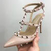 2022-Casual Designer Sexy lady fashion Brand Women Fashion studded spikes point toe strappy high heels bride wedding shoes ty shoes