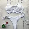Witte bikini push up badmode vrouwen badpak string hoge snij badpak Braziliaanse zwemmen voor 210621