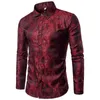 Fioletowy Paisley Floral Print Silk Koszula Mężczyźni Moda Slim Fit Long Sleeve Mens Sukienka Koszule Party Event Męska koszula socjalna 210522