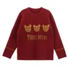 Kanske U Women Sweater Stickade Pullovers Långärmad Crew Neck Beige Red Black Bear M0376 210529