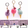 Moda Keychain Fur Bola de Sorvete Cone Multicolor Furry Chaveiro Chaveiro Chaveiro Pompon Mochila Mulheres Sacos de Ombro Pingente