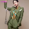 autumn and winter women's double-breasted fit blazer + slim trousers suit Office Lady Double Breasted 210416