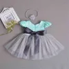 Retail Baby Girl Christening Gown First Birthday Baptism Blue Gray Princess Dress +Headband+Outerwear E650 210610