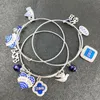 C0bk Charm Bracelets Handmade Greek Sorority Blue Crystal Letter 1920 Zeta Phi Beta Handsigh Heart Lucky Clover Adjustable Bangles Bracelet