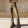 Damesbroek Capris Leopard Flare Vrouwen Herfst Winter Dikke Warm Hoge Taille Broek Elastische Slanke Straat Hipster Sexy Bellbottoms Casual