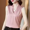 Summer Sleeveless Satin Women Blouse and Tops Casual Solid Color V Neck Fashion Clothing Plus Size Lady Shirts 13381 210510