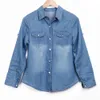 Vintage femmes Denim Blouse dames classique à manches longues Denim Jeans Blouse chemise décontracté femmes bouton poche bleu Jean Denim chemise X0521