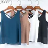 Koreaanse vrouwen tops camis chiffon dames tanktops elegante vrouw solide hol uit halter top vrouw v-neck camisole top plus maat 210412