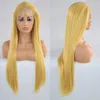 Brasiliansk blandad blond gul färg lång rak full peruker mänskliga hår värmebeständig glulös syntetiska spetsfront peruker för svarta kvinnor