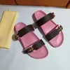 Mężczyźni Kobiety Bom Dia Flat Mule Slide Sandal Projektanta Buty Kapcie Moda Podwójna Skórzana Klamra Druku Pantofel Gumowa podeszwa z pudełkiem No35