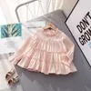 White Lace T-Shirt Spring Striped Baby Long Sleeve Tops Cute Shirts School Girls Blouses 20220228 Q2