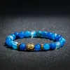 Männer Frauen Gold Buddha Edelstein Stein Heilung Energie Strang Armbänder 8mm blau runden natürliche elastische Perlenarmbandschmuck Perlen Str4845536