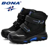 Bona Inverno Estilo Popular Boys Botas de Couro Ankle Durável Outsole Sapatos Crianças Quente Botas de Neve Confortável para Meninos Crianças G1210