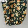 ZEVITY Kadınlar Tatlı V Boyun Ülke Tarzı Çiçek Baskı Bir Çizgi Elbise Femme Uzun Kollu Pleats Mini Vestido Chic Bezi DS4696 210603