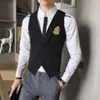 Embroidery Badge Dress Vests For Men Slim Fit Waistcoat Suits Business Wedding Tuxedo Vest Night Club Waiter Prom Gilet Homme 210527