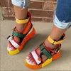 2021 Sandali con plateau Donna Zeppa Tacchi alti Scarpe Hookloop Canvas Estate Zapatos Mujer GladiatorPlus Size1