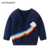 Mudkingdomdom 소년 스웨터 다채로운 무지개 코튼 니트 카디건 코트 210615