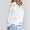 white vintage front tie cardigans women autumn winter v neck belt short knitted lace up 210427